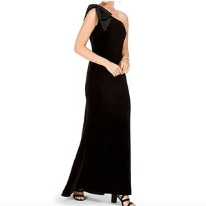 Eliza J Velvet One Shoulder Dress with Bow
